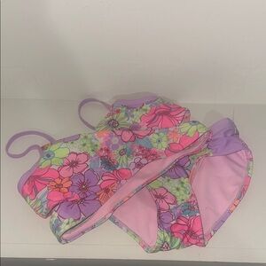 Justice Pink and Purple Bikini Set with Floral Design